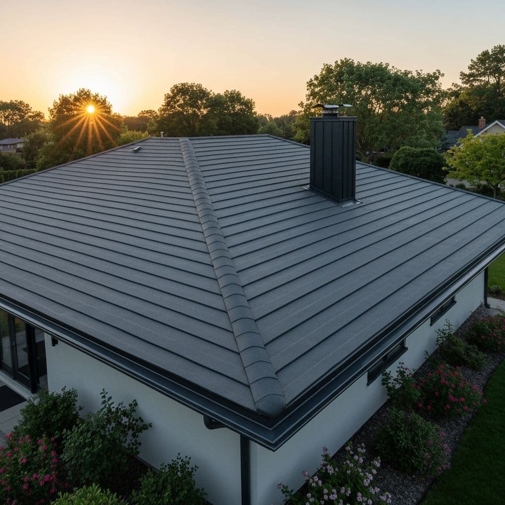 Freshly coated residential roof